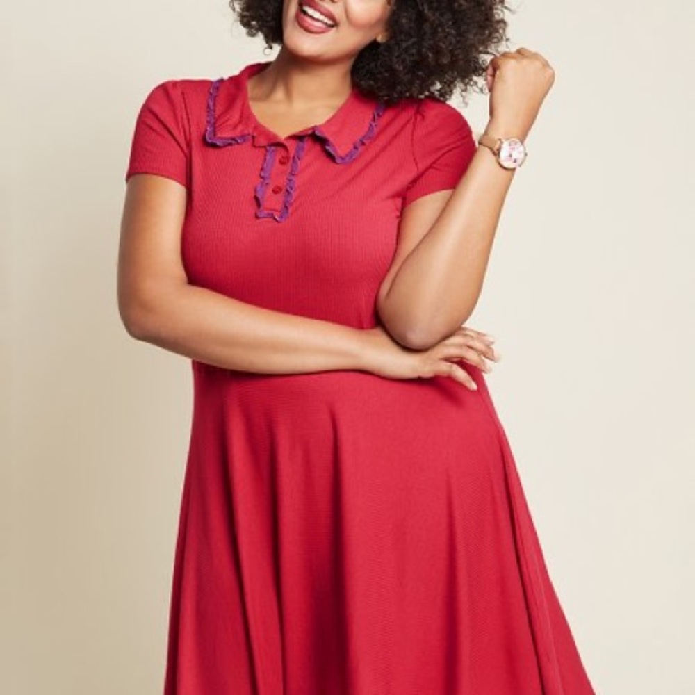 Modcloth Delightfully Tidy Polo Dress in Magenta